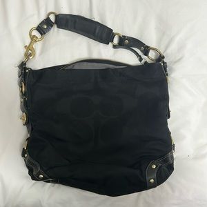 Coach | Bags | Coach Carly Black C Logo Canvas Shoulder Hobo Bag